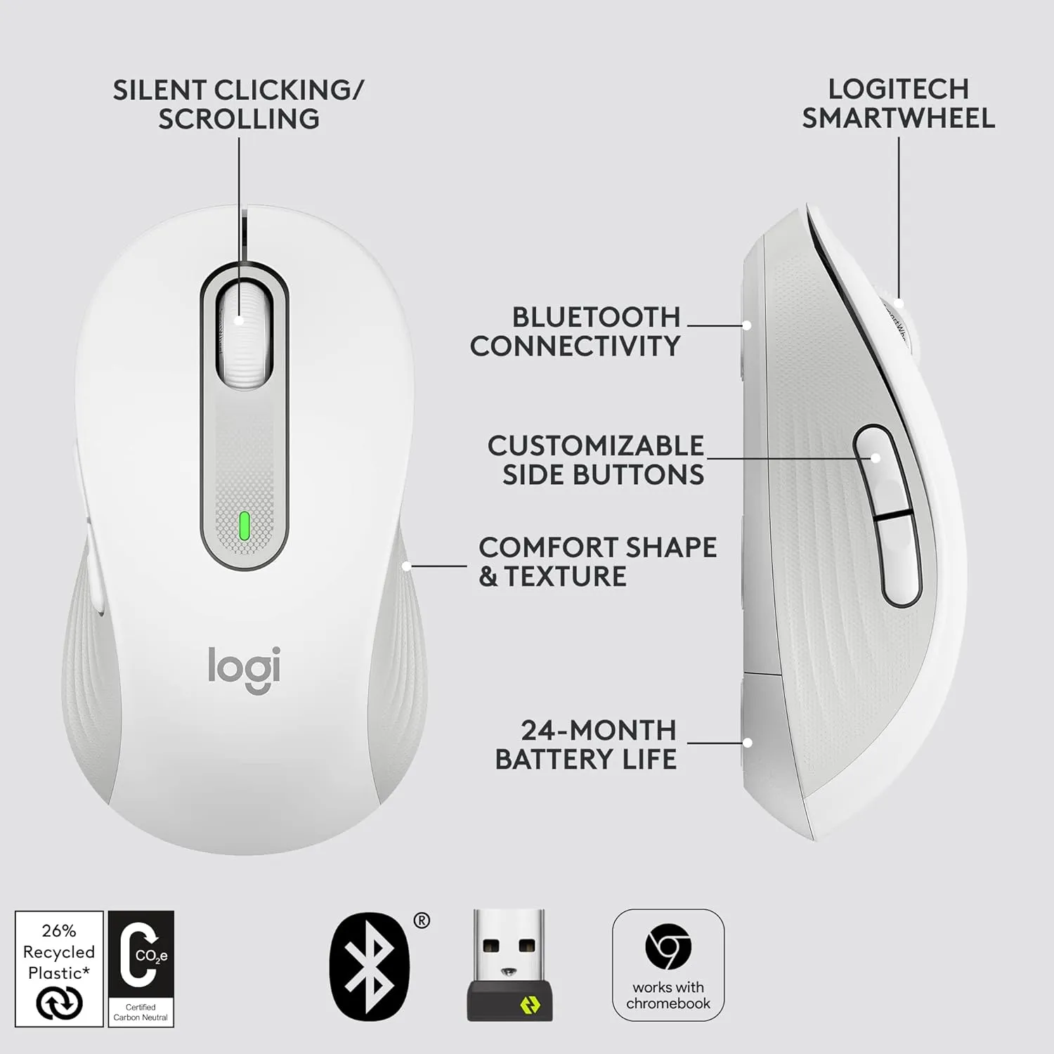 Logitech Bluetooth Mouse Signature M650 Off-White view 6